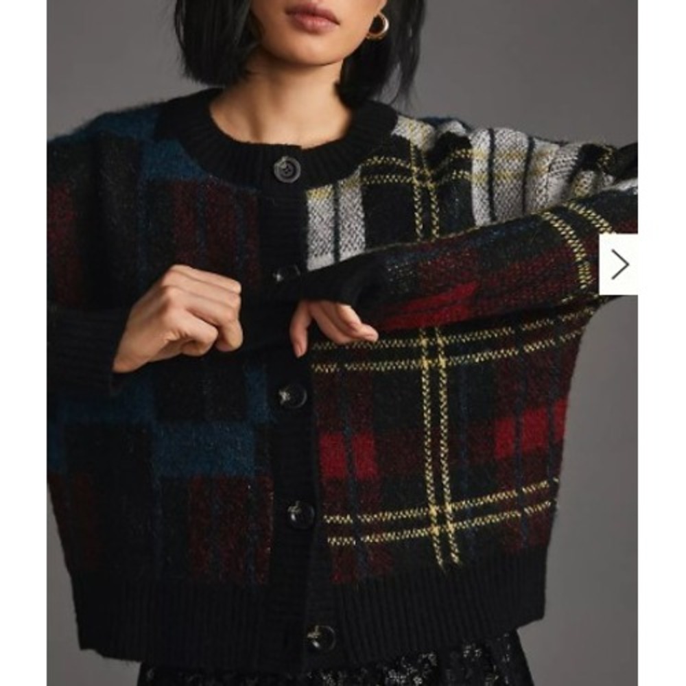 RD Style Anthropologie Plaid Patchwork Cardigan Sweater Multi Color XS